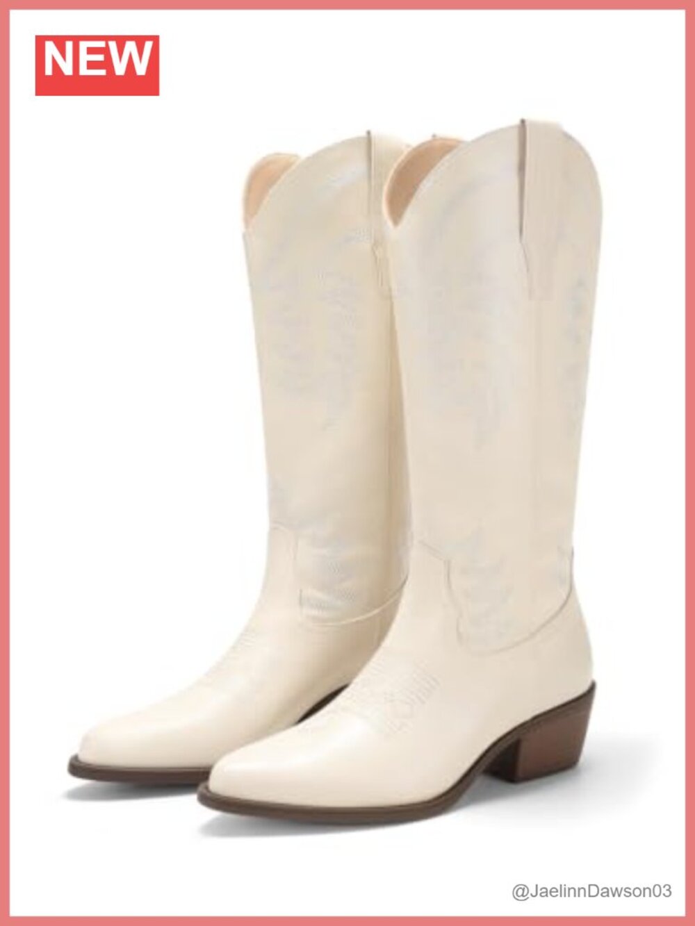 Mid Calf Western Cowboy Boots Pointed Toe Block Heel Faux Leather